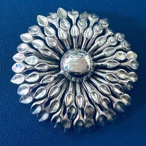 Vintage Silver Tone Sunburst Starburst Brooch - 2.5" - Pristine Condition
